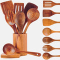 Riveira's 9-Piece Dark Brown Kitchen Essentials Wooden Cooking Utensils Set - Complete Kitchen Utensils Set for Gourmet Results-Ruum Studio Home