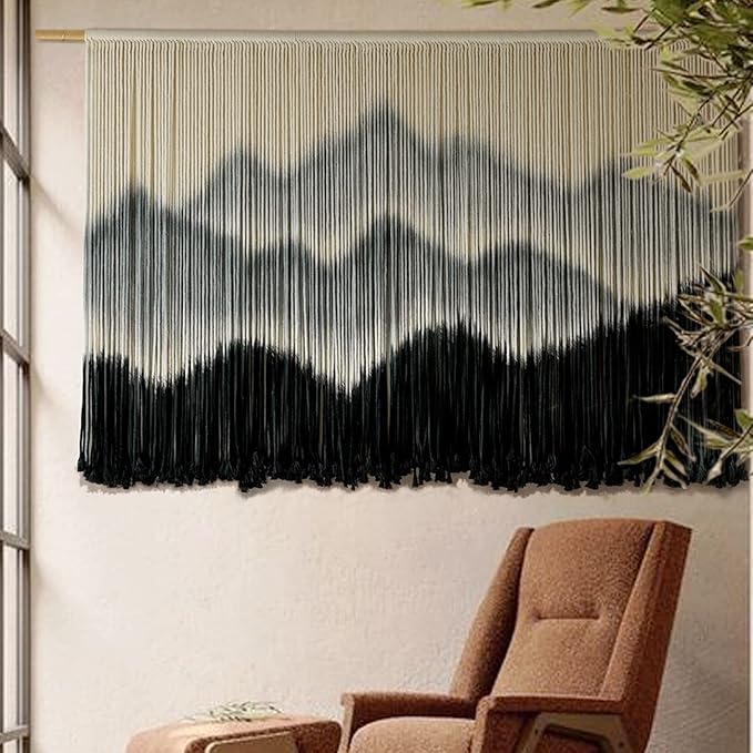 IOWER Macrame Wall Hanging Mountain Dip-Dyed Macrame Wall Decor Large Modern Fiber Art Boho Wall Decor 57" Wx35 L-Ruum Studio Home