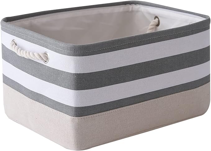 TheWarmHome Storage Basket Fabric Basket with Handles Dog Toy Basket Cloth Storage Bin Shelf Basket Decorative Storage Basket Shoe Basket Gift Basket(Grey&White Stripes-1 Pack,15.7L×11.8W×8.3H)-Ruum Studio Home