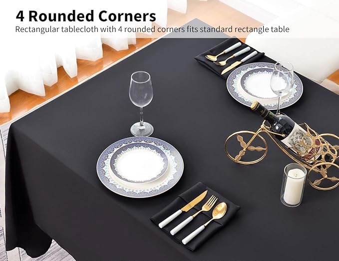 Surmente Black Tablecloth 90 x 132-inch Rectangular Polyester Table Cloth for Weddings, Banquets, or Restaurants-Ruum Studio Home