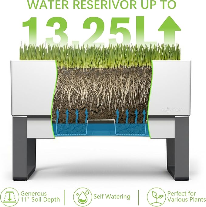 Glowpear Self Watering Planter Box - 29.5", White - UV Stable, Scalable Urban Raised Garden Bed with Water Gauge, Indoor Outdoor for Vegetables, Flowers, Herbs, and Succulents, Gardening-Ruum Studio Home