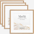 16x16 Picture Frame Set of 4 Natural Solid Oak Photo Frames with 12x12 Removable Mat Wall Hanging Large Handcrafted Frame with HD Plexiglass Wall and Tabletop Display Large Poster Frame-Ruum Studio Home