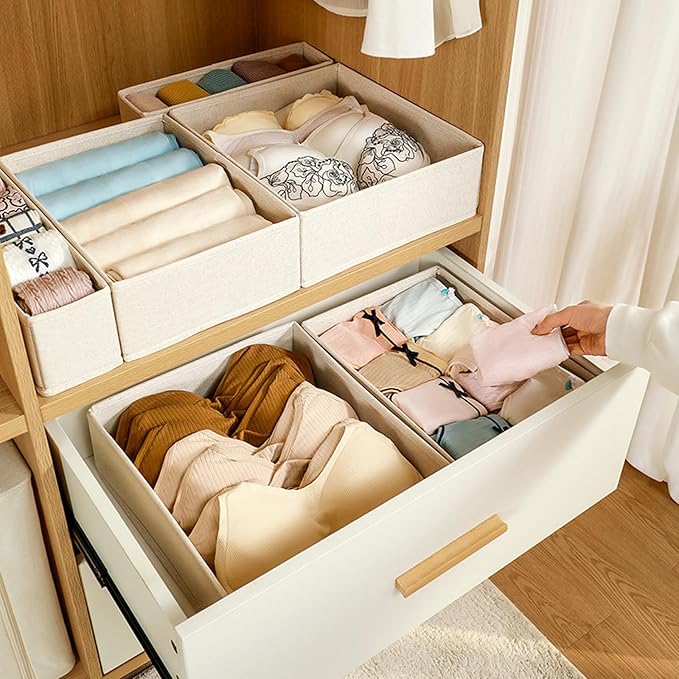 6 Pack Drawer Organizers for Clothing,Fabric Foldable Closet Organizers and Storage Dresser Drawer Dividers Storage Basket Bins for Clothes,Socks,Scarves,Ties,Underwear,Towels-Ruum Studio Home