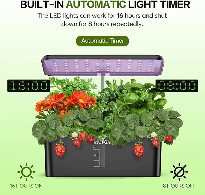 MUFGA 12 Pods Hydroponics Growing System, Indoor Garden with LED Grow Light, Plants Germination Kit, Mini Herb Garden with Pump System, Height Adjustable (No Seed)-Ruum Studio Home