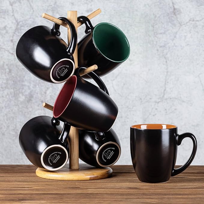 GBHOME 16oz Coffee Mugs Set of 6, Large Ceramic Coffee Mugs for Man, Woman, Dad, Mom, Modern Coffee Mugs Set with handle for Tea/Latte/Cappuccino/Milk/Cocoa. Dishwasher&Microwave Safe,Multi-Color-Ruum Studio Home