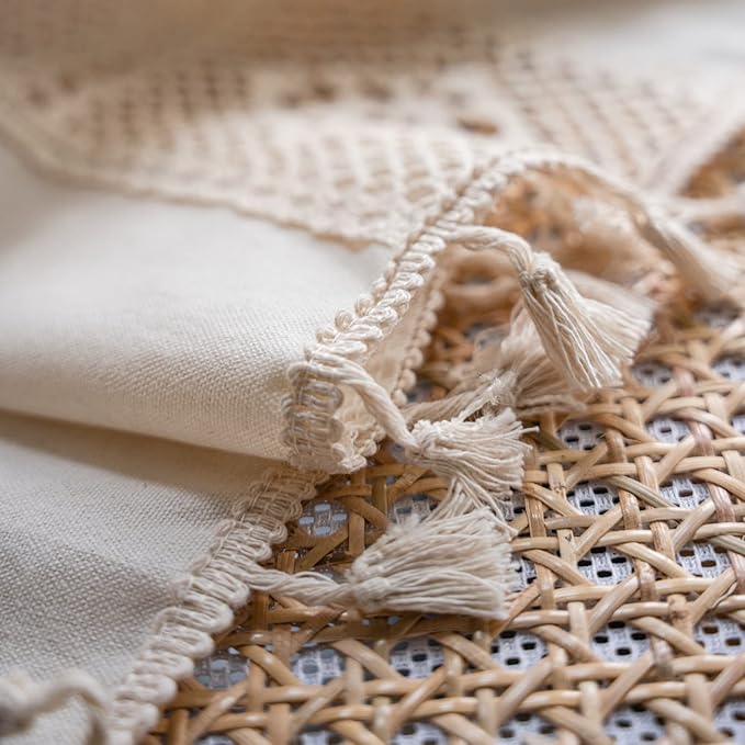 Sutuo Home Boho Curtain Crochet Lace Patchwork Semi-Blackout Bohemian Handmade Tassels, Rod Pocket Window Treatment Vintage Rustic Farmhouse Drapes for Bedroom, 1 Panel 59" W x 96" L, Beige-Ruum Studio Home