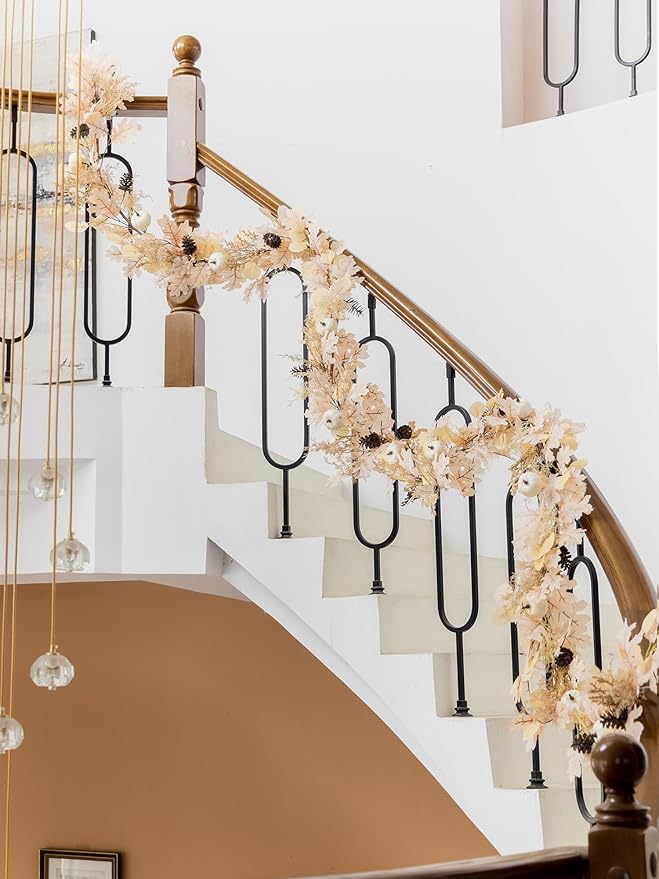MISSPIN 6FT Boho Fall Garland, Fall Decor Autumn Maples Leaf Garland for Autumn Decor Hanging Vine for Halloween Thanksgiving Home Wedding Fireplace Party Christmas(Beige)-Ruum Studio Home