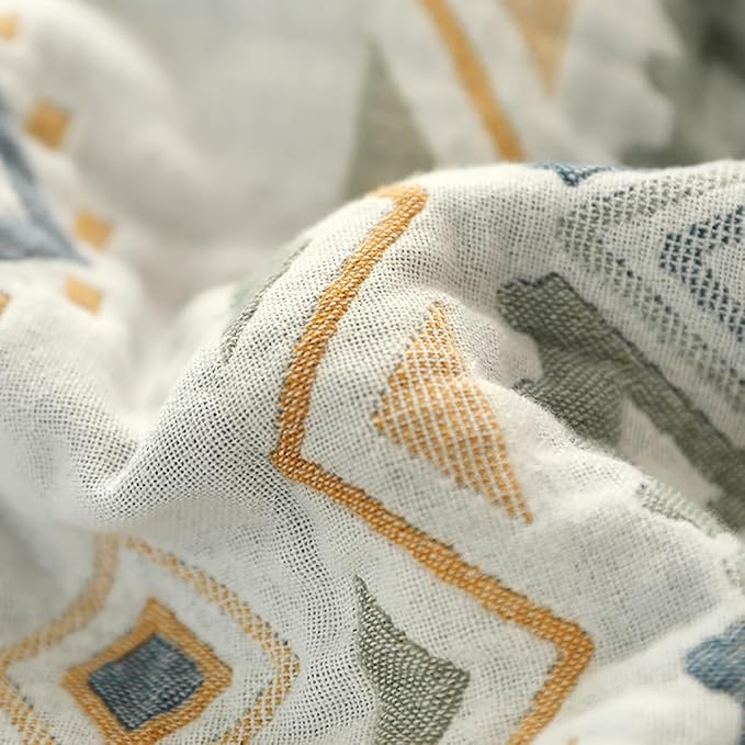 Boho Muslin Blanket for Adults 4-Layer Gauze 80 x 90 Inches Soft Cozy 100% Cotton Cooling Blanket Geometric Farmhouse Decor for Sofa Bed Coverlet Both Sides (Boho-G-Yellow, 80 x 90 in)-Ruum Studio Home