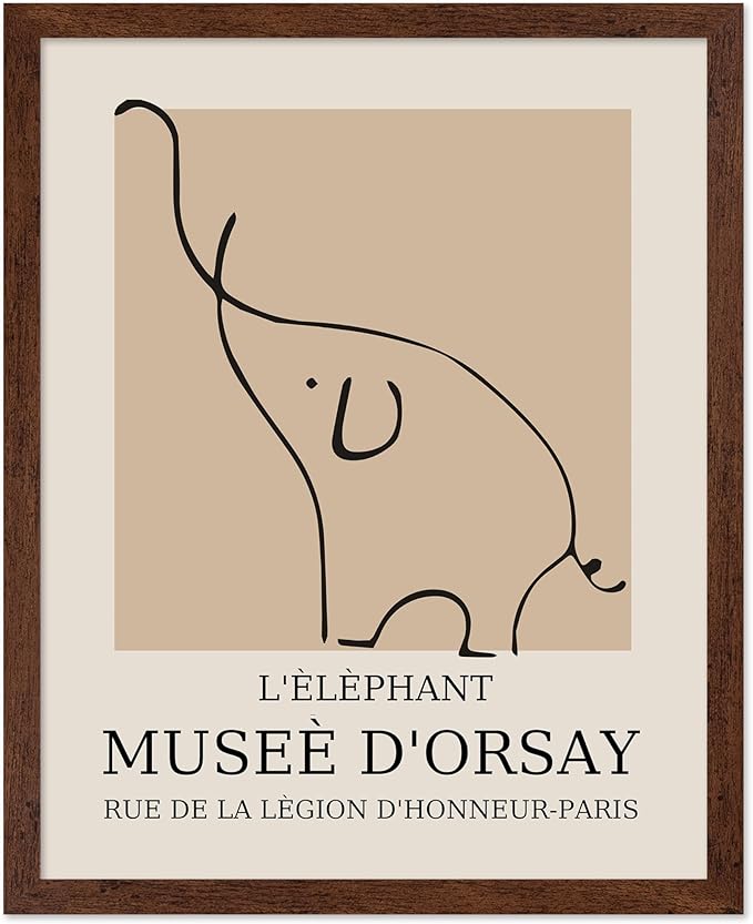 Poster Master Vintage Poster - Retro Minimalist Print - Gift for Artist, Housewarming - Elephant, Line Drawing, Sketch, Abstract - Wall Decor for Living Room, Bedroom, 8x10 Brown Framed-Ruum Studio Home