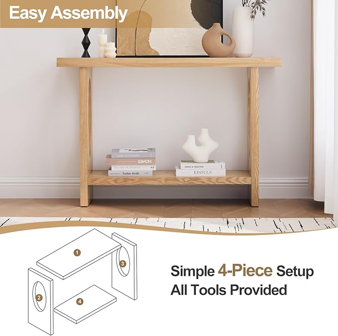 BECHAEO 47-Inch Farmhouse Narrow Console Table, 2'' Thickened Entryway Table with Solid Wood Veneer, 2-Tier Sofa Tables Behind Couch, Rectangle Hallway Tables for Living Room, Foyer Rustic Oak-Ruum Studio Home