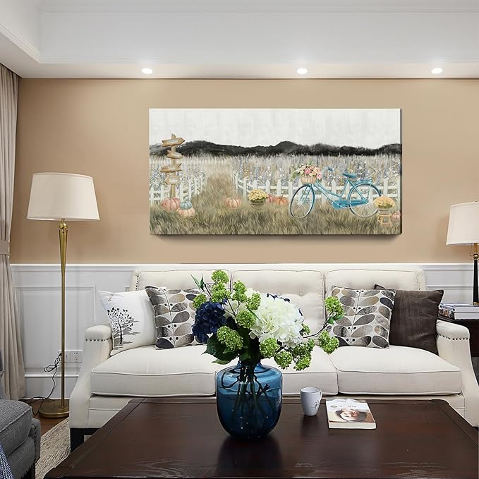 Oversized Wall Art for Living Room, Extra Large Wall Decor, Modern Vintage Farmhouse Boho Landscape Artwork Neutral Rustic Countryside Nature Floral Canvas Wall Picture for Office Bedroom Dining room-Ruum Studio Home