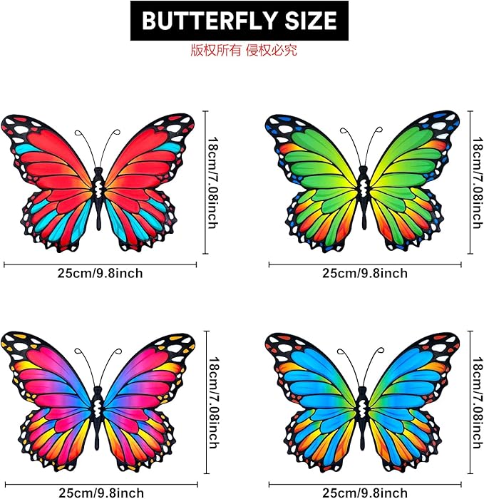 Oraytteo Metal Butterfly Wall Decor, 4pcs Butterflies Wall Art Hanging Sculptures for Outdoor Indoor Fence Patio Yard Tree Garden Home Decorations, Housewarming Gift for Mom Friends-Ruum Studio Home