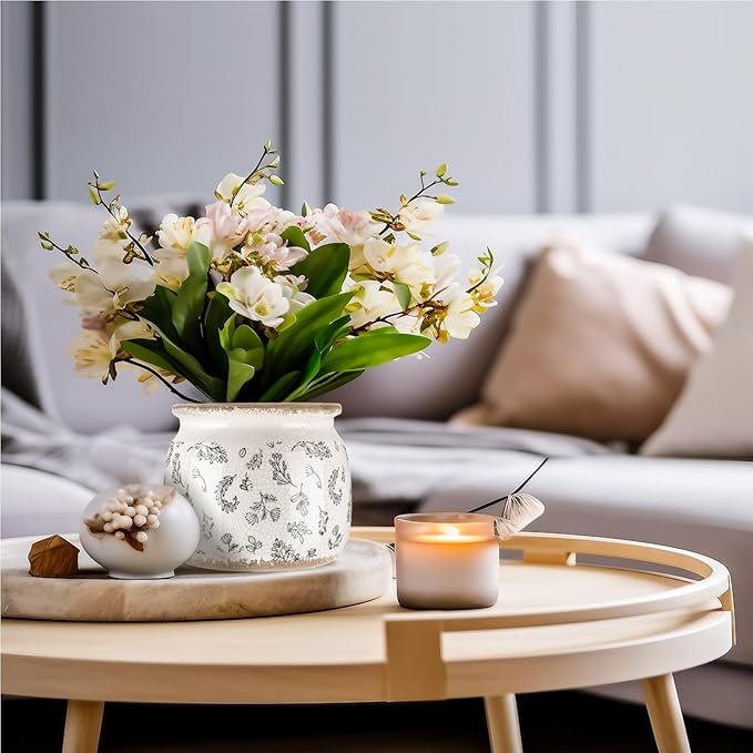 Vintage Planter Large Ceramic Plants Pot Green Leaves Crack Cottage Scroll Vase Flower Vase Pot Indoor Plants Home Kitchen Decor Farmhouse Antique Decorative Gift-Ruum Studio Home