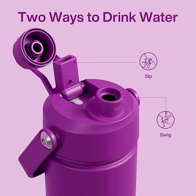 Insulated Water Bottle with Straw Stainless Steel Water Bottle, Leak-Proof, BPA-Free, Double Wall Vacuum Keeps Cold for 24 Hours for Sports, Travel, School (26 oz, Bright Magenta)-Ruum Studio Home