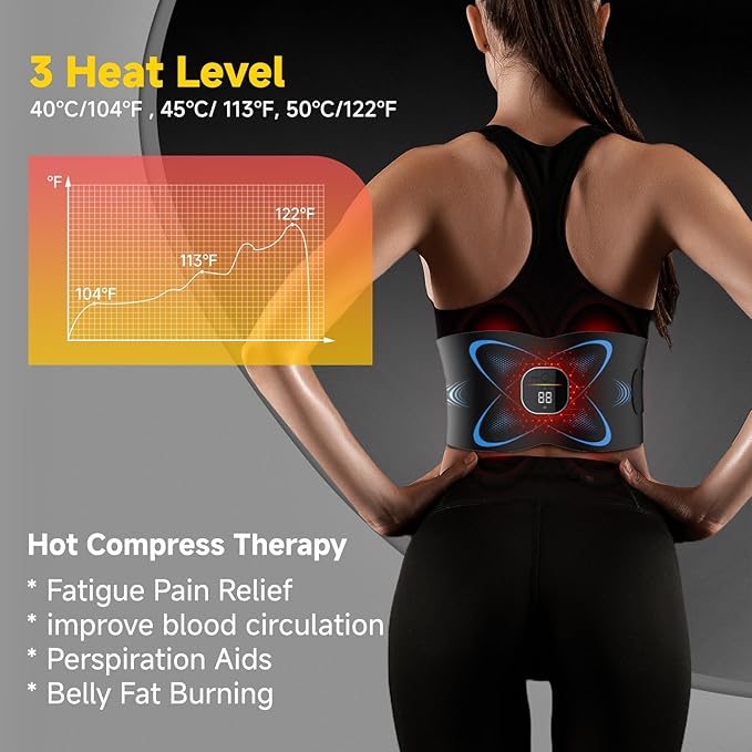 Ab Stimulator Muscle Toner, Abs Stimulator Abdominal Massage Belt with Heat for Belly Fat Burning & Cellulite Melting & Stomach Smooth Firming, Lower Back Massager for Women Men Pain Relief Gifts-Ruum Studio Home