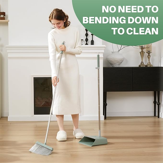 JOYMOOP Dark Teal Green Broom and Dustpan Set with 56” Handle, Upright Angle with Comb Teeth for Pet Hair and Hardwood Floors-Ruum Studio Home
