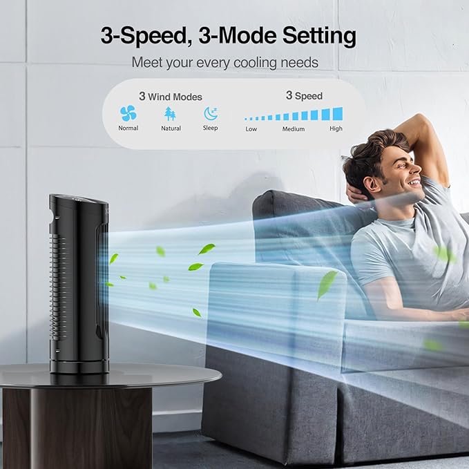 VCK 13'' Tower Fan for Bedroom,27ft/s Velocity Quiet Floor Fan,90° Bladeless Fan for Indoors with 3 Speeds,3 Modes,Oscillating Fans for Indoors,Portable Desk Table Fans for Room, Home,Office-Ruum Studio Home