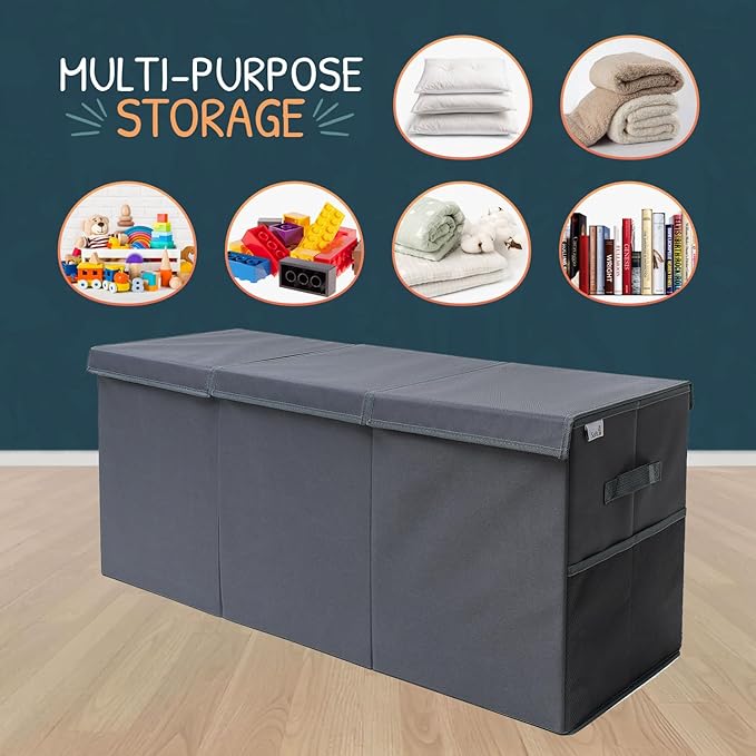 Extra Large Toy Storage Organizer with Lid - Sturdy, Collapsible Toy Chest Storage Box Design - Toys Bin with Dividers for Kids, Nursery, Bedroom, Playroom 37"x16"x14"-Ruum Studio Home
