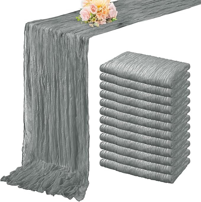 12 Pack Gray 10FT Cheesecloth Table Runner Rustic Gauze Fabric Cheese Cloth Table Runner for Wedding Bridal Baby Shower Table Decor 20 x 120 Inch Long Boho Sheer Birthday Party Table Decorations-Ruum Studio Home