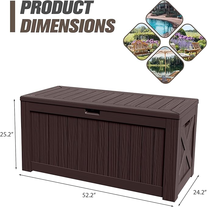 JUMMICO 120 Gallon Resin Deck Box, Large Outdoor Storage Box Waterproof & Lockable for Garden, Patio, Pools (Deep Brown)-Ruum Studio Home