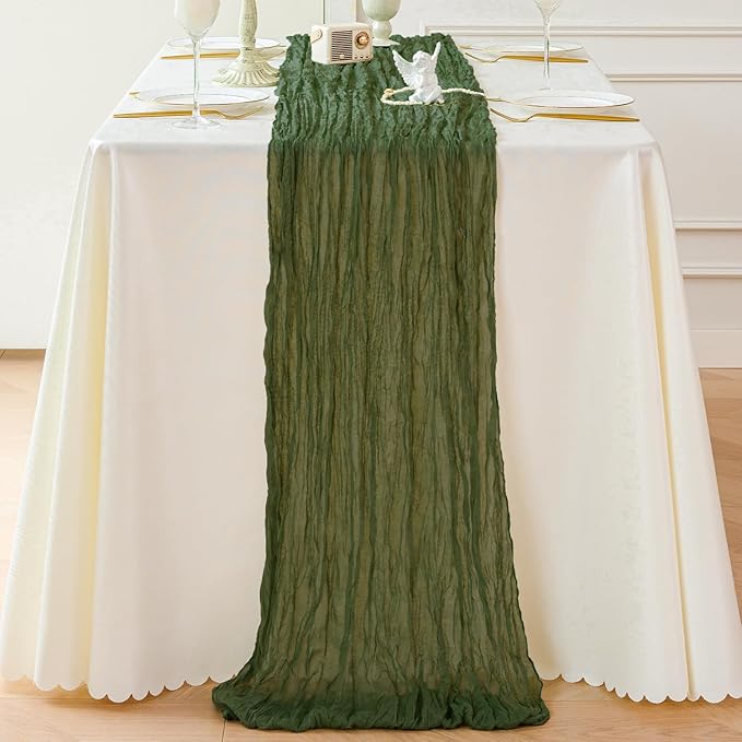 Sioloc 1 Pack Moss Green Cheesecloth Table Runner Fall Autumn Decor for Home 10ft Table Cloth for Tea Wedding Birthday Party Baby Bridal Shower Halloween Thanksgiving-Ruum Studio Home