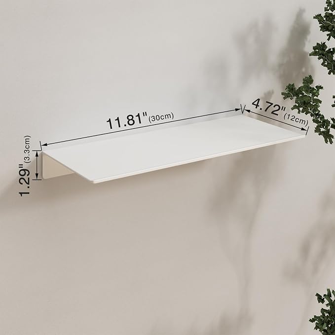 JOOM White Metal Floating Shelf - Floating Shelf, Small Bathroom Shelf, Display Shelves for Wall Storage (12 in)-Ruum Studio Home