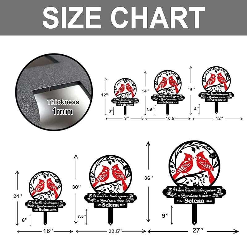 Personalized Cemetery Memorial Metal Stakes, Cardinals Memorial Grave Markers,Graden Decorations for Loss of Mother Father, Outdoor Sympathy Decor Gift-Ruum Studio Home
