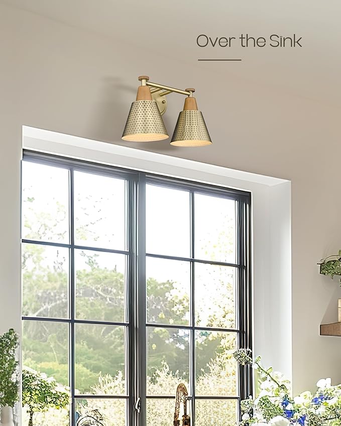 FEMILA Bathroom Light Fixtures, 2-Light Bathroom Vanity Lights Over Mirror, Antique Brass Wall Sconces, Hammered Metal Shade, 4FG59B-2W BG-Ruum Studio Home