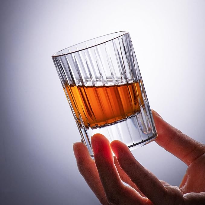 KAMMAK Crystal Whiskey Glasses Set of 2, Handcrafted 3.38oz Liquor Glasses, Luxury Old Fashioned Glasses Stemless, Hand Blown Scotch Cup for Women, Men Barware Gift for Cocktail, Bourbon-Ruum Studio Home