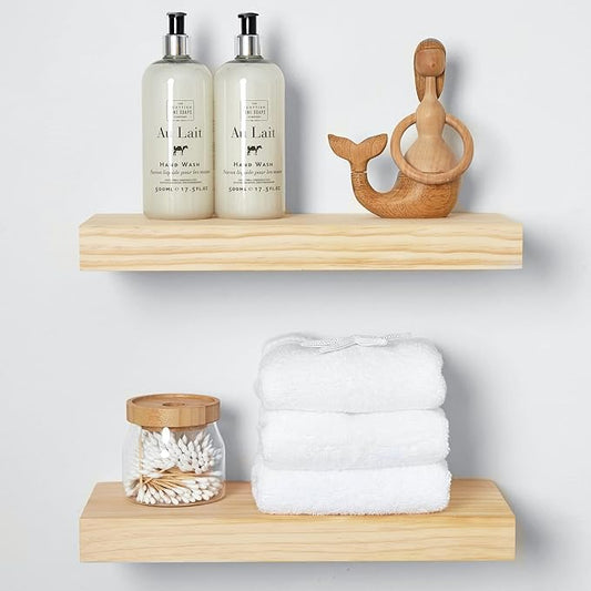 Homeforia Wood Floating Shelf 16 inch, High End Solid Natural Wood 16inch Floating Shelves for Wall Mounted, Unfinished Wooden Small Floating Shelves, Heavy Duty Bracket, 16 X 6.5 X 1.75 in, Set of 4-Ruum Studio Home