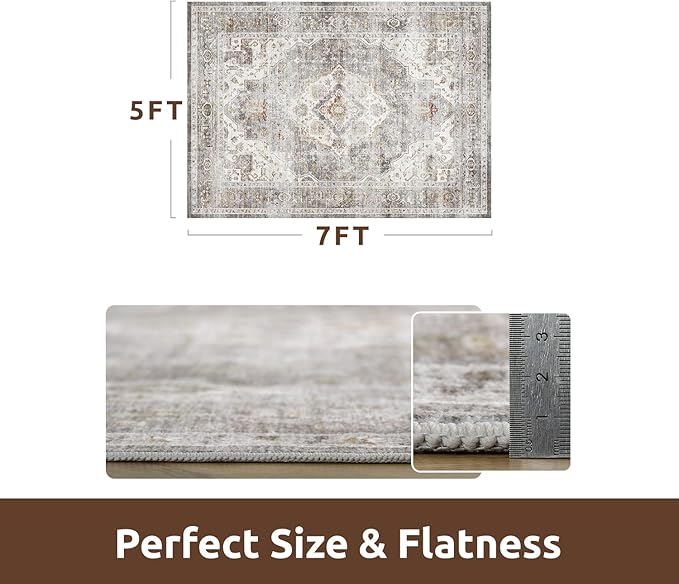 AMOAMI-Area Rug 5X7 Rugs for Living Room-Vintage Soft Grey Rugs for Bedroom-Non Slip Carpet-Machine Washable Rug for Dining Room Living Room Bedroom Office Under Table-Ruum Studio Home