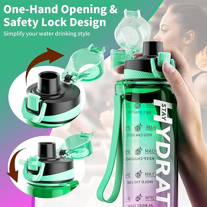Water Bottle, 32 oz Motivational Water Bottles with Time Marker-Tritan & BPA Free, Sports Water Bottle with Time to Drink & Strap, Wide Mouth, Leakproof -Gift for Christmas Gym Fitness & Outdoor-Ruum Studio Home