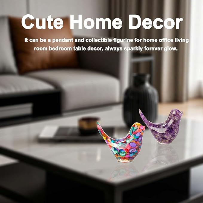 Crystal Bird Figurines, Resin Animal Statues, Miniature Decorative Gravel Birds, Home Decor (2PCS-Purple+Colorful)-Ruum Studio Home