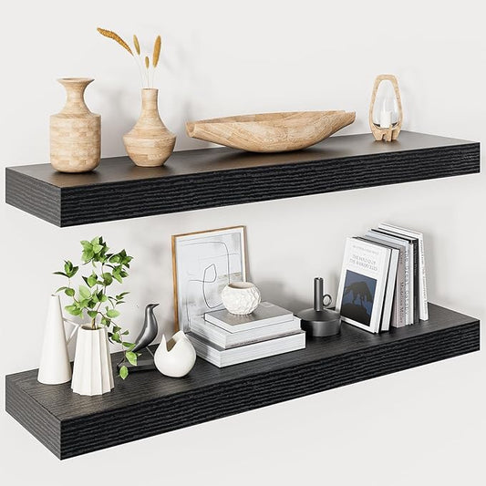 Heimlove 32 Inch Floating Shelves for Wall,Black 9.3" Deep Floating Shelf Set of 2,Wall Mounted Shelves for Bathroom Bedroom Living Room Kitchen Office,Shelf for Books Storage Room,Home Decor-Ruum Studio Home
