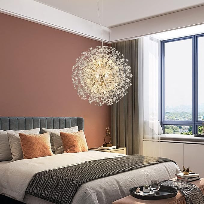 Modern Crystal Chandelier, Sputnik Dandelion High Ceiling Hanging Lamp, Large Beaded Gold Pendant Light for Living Room Dining Room Kitchen Island Bedroom (Gold 16Lights)-Ruum Studio Home