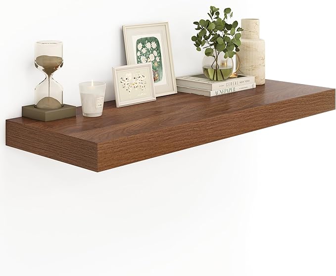 Heimlove Walnut Bathroom Shelves Floating Shelves for Wall Shelf Over Toilet Long Wall Mounted Modern Farmhouse,48 x 12 Wall Shelves with Invisible Brackets for Living Room, Kitchen, Bedroom-Ruum Studio Home