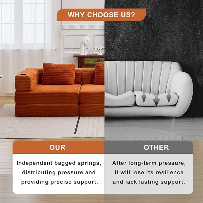 78" W Loveseat Sofa, 4 in 1 Convertible Floor Sofa Bed, Boneless Cloud Couch with Cup Holder, Fold Out Floor Couch, Loveseat Recliner Sleeper for Living Room Bedroom Lounge(Corduroy, White)-Ruum Studio Home