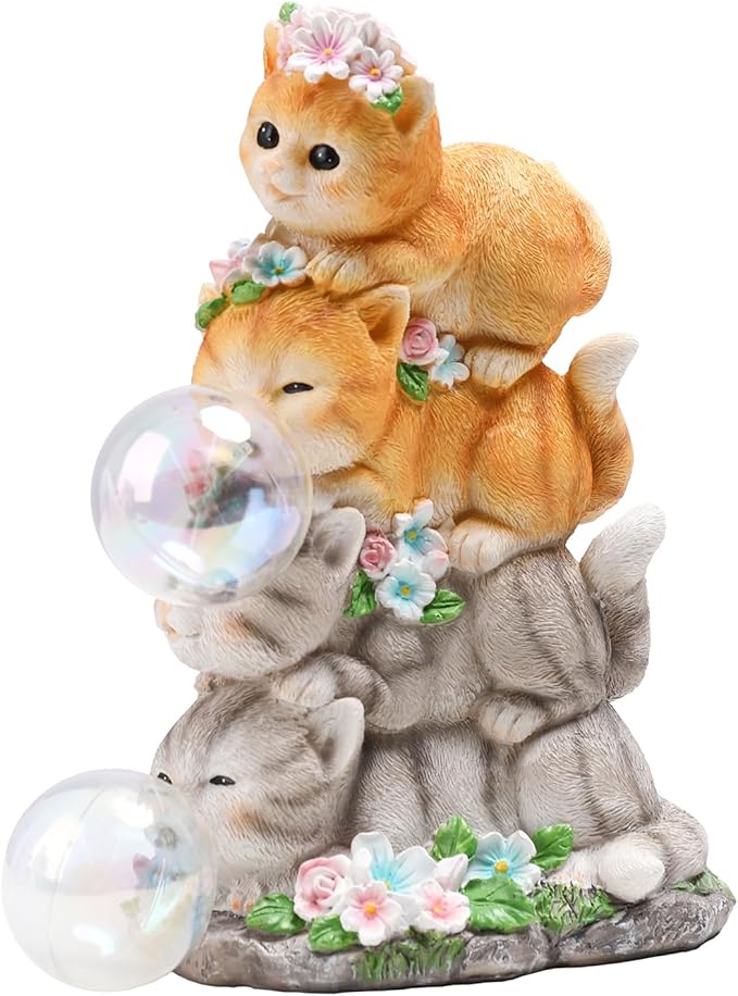 Solar Cat Garden Statue Resin Cat Statue Decor Outdoor with LED Lights for Outside Yard Art Lawn Ornaments Patio, Cat Lovers Gifts-Ruum Studio Home