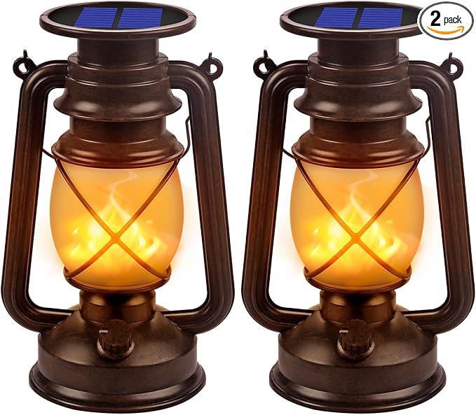 Solar Lantern Outdoor Hanging Solar Lights Dancing Flame Led Waterproof Camping Lamps, Landscape Decor for Table Patio Garden Yard Pathway Porch 2 Pack-Ruum Studio Home