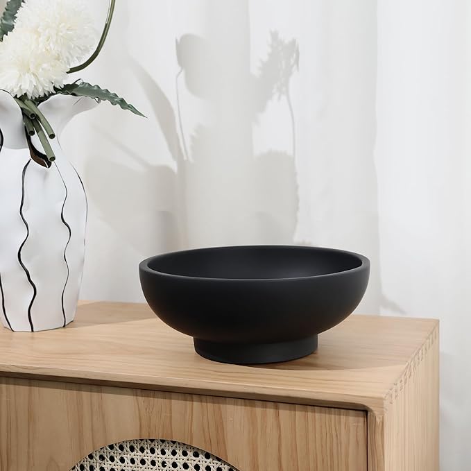 Large Black Decorative Bowl for Home Decor - Modern Concrete Fruit Bowl for Kitchen Counter or Coffee Table-Ruum Studio Home