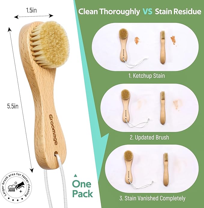 Laundry Stain Brush, Laundry Brush for Stains on Clothes, Dorm Room Essentials for College Students, Natural Boar Bristle Cleaning Brush, Fabrics Cleaning Brush for Clothes Without Damage-Ruum Studio Home