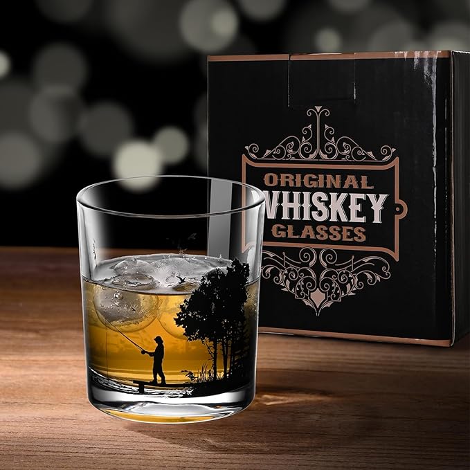 Old Fashioned Whiskey Glasses, Stemless Wine Glasses with Gift Box, 10Oz Rocks Glass for Scotch Cocktail Bourbon Vodka Liquor, Unique Gifts for Dad, Husband, Father's Day, Anniversary-Ruum Studio Home