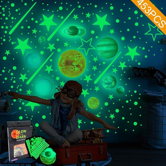 Quanhaigou Glow in The Dark Stars and Planets, Bright Solar System Wall Stickers -Glowing Ceiling Decals for Kids Room,Shining Space Decoration-Ruum Studio Home
