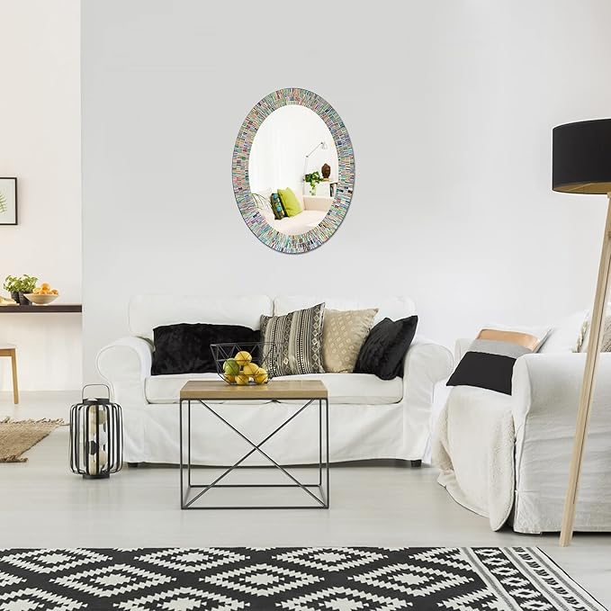 Bohemian Rainbow Wall Mirror -Glass Mosaic Decorative Wall Mirror, Multi Color Spectrum Wall Mountable, Oval Multi-Color Framed Mirror (32 in. x 24 in.)-Ruum Studio Home