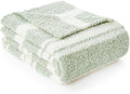 Snuggle Sac Stripe Sage Green Blanket Twin Size, Reversible Super Soft Warm Bed Blankets, Cozy Knit Fuzzy Blanket for Bed,Sofa, Living Room, Stripe Green, 60"x80"-Ruum Studio Home
