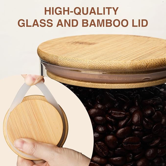 53oz Glass Food Storage Jars, Glass Jars with Bamboo Lids, Kitchen Storage Jars, Set of 4, Canisters with Airtight Lids for Spice, Coffee, Cookie, Pantry Organizers-Ruum Studio Home