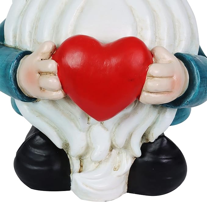 Exhart Garden Gnome, Solar Garden Gnome Statue with Heart, LED Rainbow Hat, Cute Outdoor Garden Decoration, 6 x 12.5 Inch, Multicolor, Resin-Ruum Studio Home