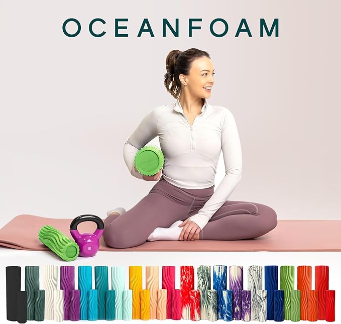 Oceanfoam Tidal Roller - Algae Green - Muscle Massage Foam Roller for Back Pain & Stretching - Firm and Ergonomic Wide Wave Textured - Yoga, Athletics, & Wellness - Full Size, 20" x 5"-Ruum Studio Home