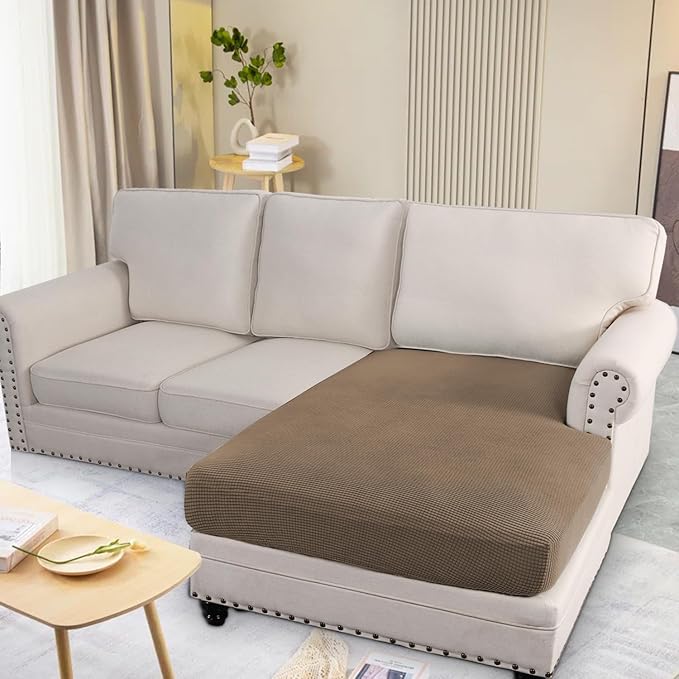H.VERSAILTEX Super Stretch Individual Chaise Cover Sectional Couch Covers for L Shaped Sofa Both Left/Right Featuring Thick Jacquard Textured Twill Fabric (1 Piece Chaise Cover Large, Macchiato)-Ruum Studio Home