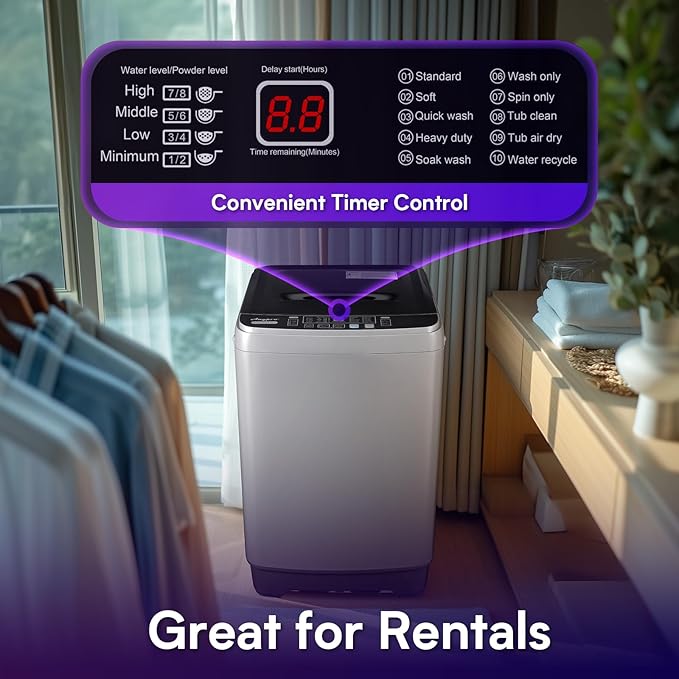 Portable Washing Machines 17.8LBS Full Automatic Clothes Washer and Spinner Combo with 10 Programs and 8 Water Levels, Compact Laundry Wash Spin Dryer for Apartment RV Dorm Home, Grey-Ruum Studio Home